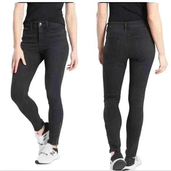 Athleta Carbon Wash Black Ultra Skinny Zip Ankle Sculptek Jeans Size 0 - Picture 1 of 12
